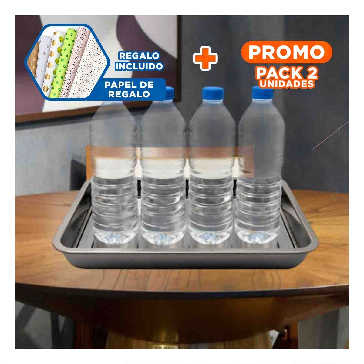 PACK2 FUENTE DE METAL RECTANGULAR PLATEADA PARA SERVIR PLATOS EN CASA Y+PAPEL REGALO - 1