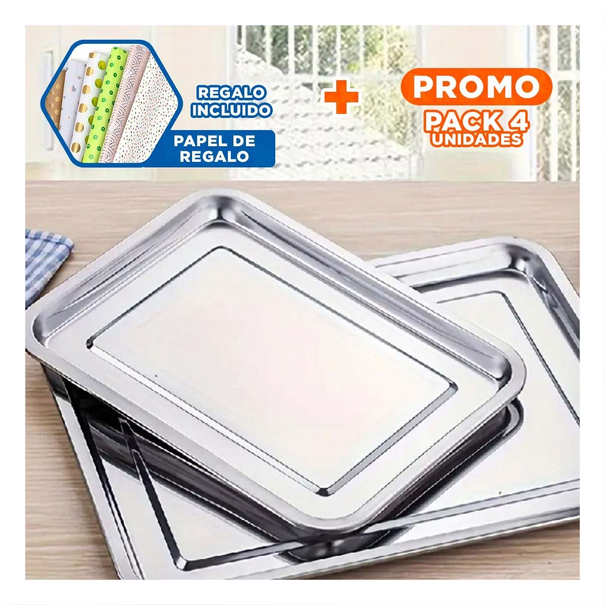 PACK4 BASE DE ACERO RESISTENTE RECTANGULAR PARA USO EN COCINA Y COMEDOR FAMILIAR Y+PAPEL REGALO - 1