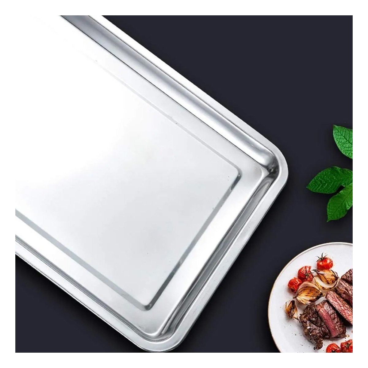 PACK12 CHAROLA DECORATIVA RECTANGULAR DE ACERO PLATEADO PARA HOGAR Y COMEDOR Y+REGALO STICKER - 5