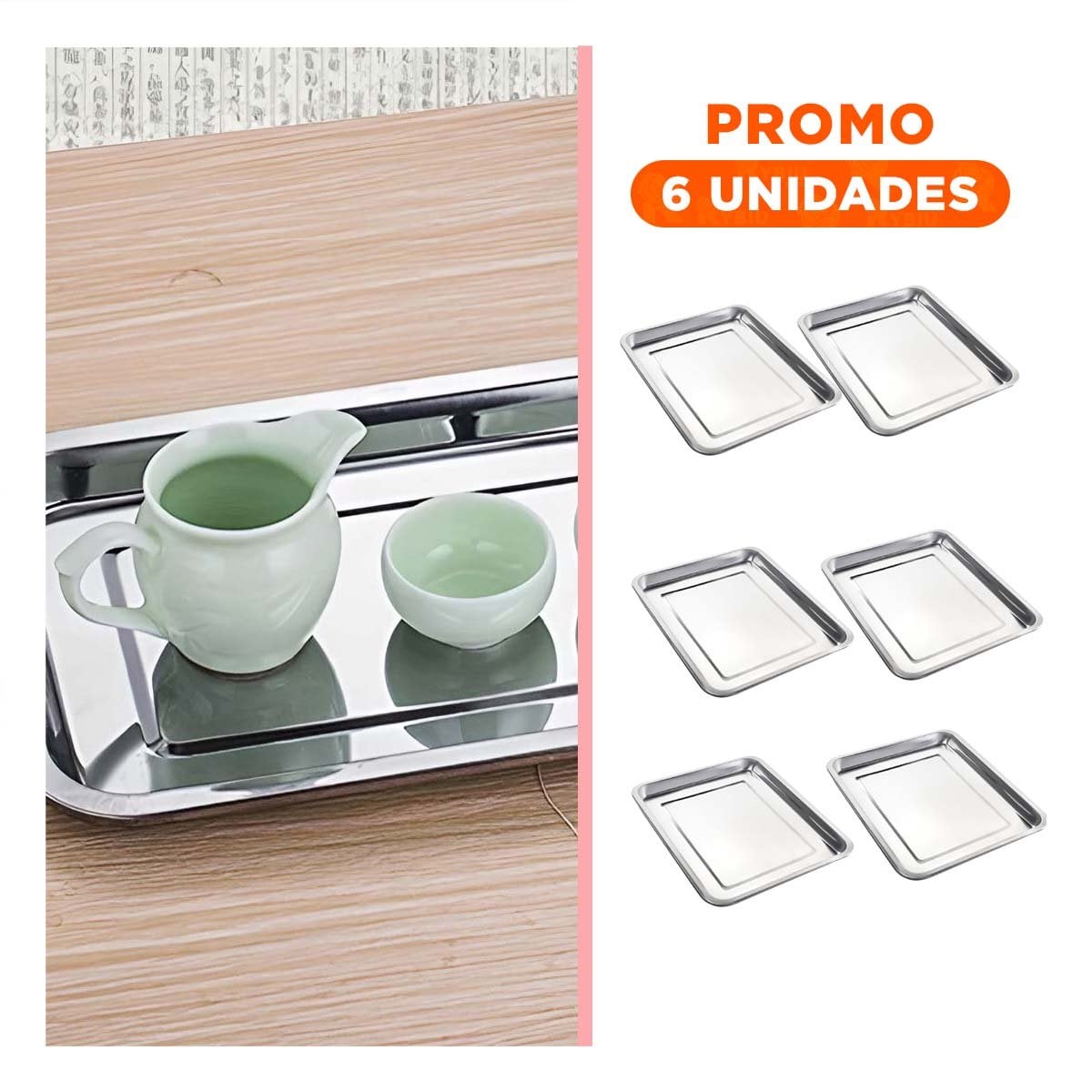 PACK6 SOPORTE RECTANGULAR DE ACERO PARA COCINA HOGAR Y USO DIARIO PLATEADA - 1