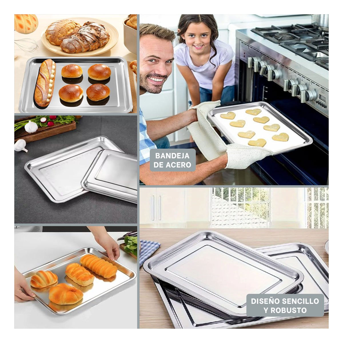 PACK12 PLATO PARA SERVIR RECTANGULAR DE ACERO PLATEADO EN COCINA Y HOGAR Y+PAPEL REGALO - 2
