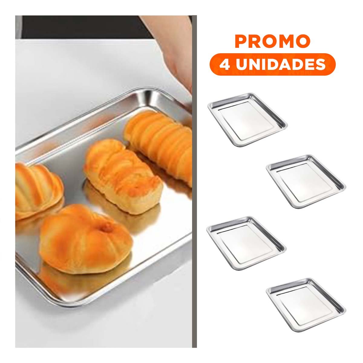 PACK4 BASE DE ACERO BRILLANTE RECTANGULAR PARA SERVIR APERITIVOS EN HOGAR Y+REGALO STICKER - 1