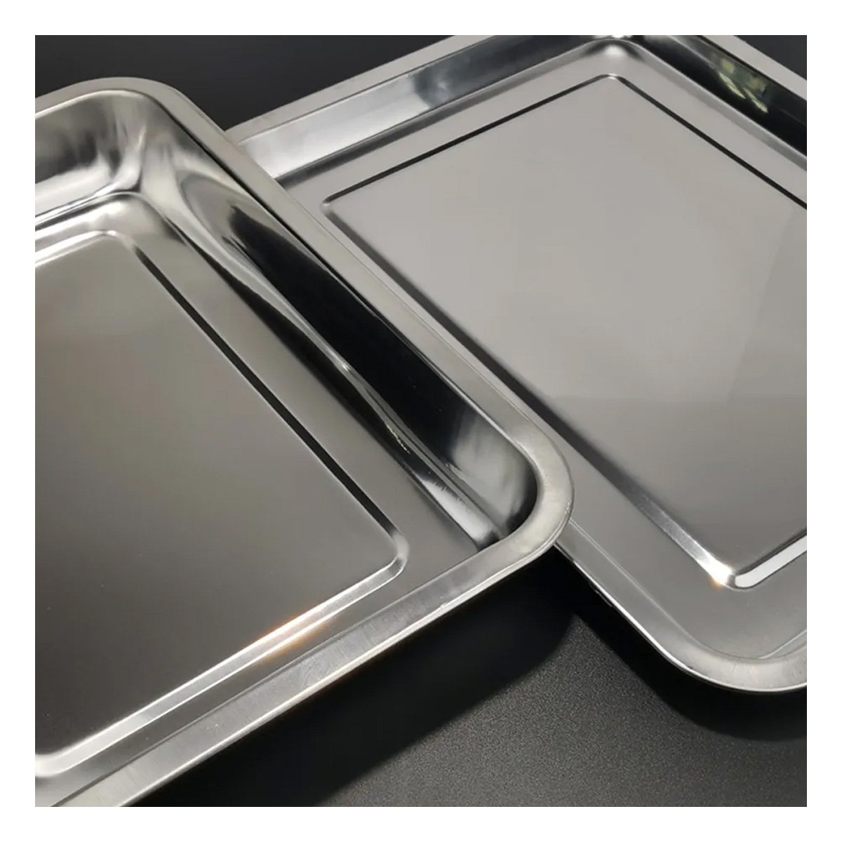 PACK12 CHAROLA ELEGANTE RECTANGULAR DE ACERO PARA COCINA HOGAR PLATEADA - 5