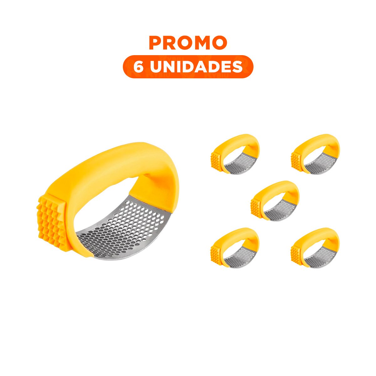 PACK6 APLASTADOR AMARILLO Y PLATEADO CON MANGO DE PLASTICO PARA USO CONTINUO - 1