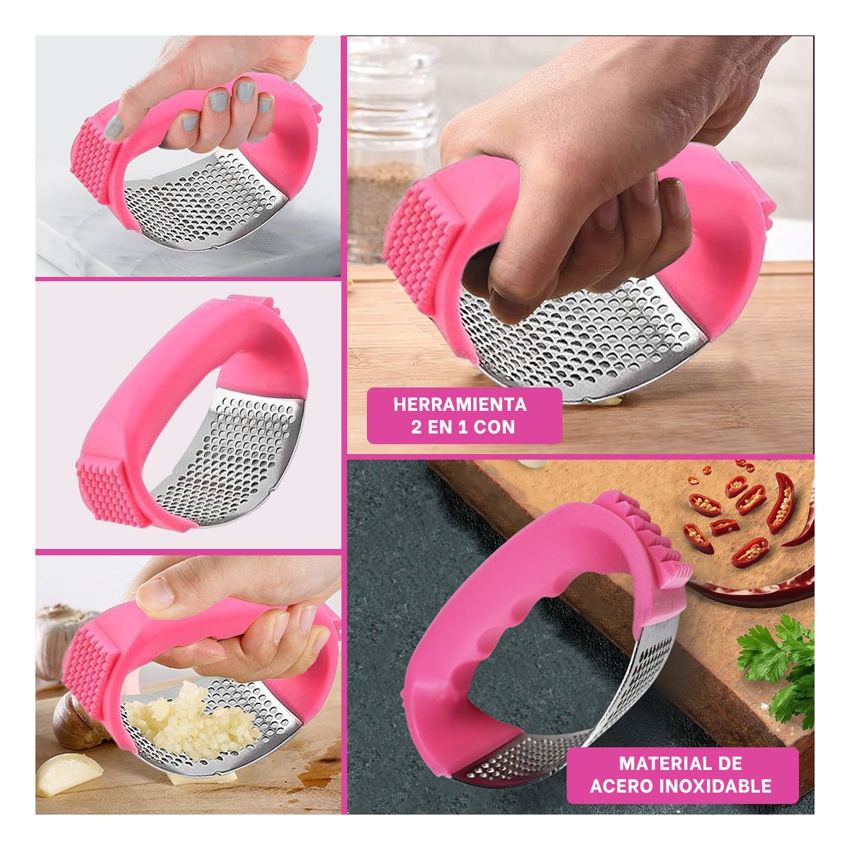 PACK12 PICADOR DE COCINA CON MANGO ROSADO Y PLATEADO FACIL DE LIMPIAR Y+PAPEL REGALO - 2
