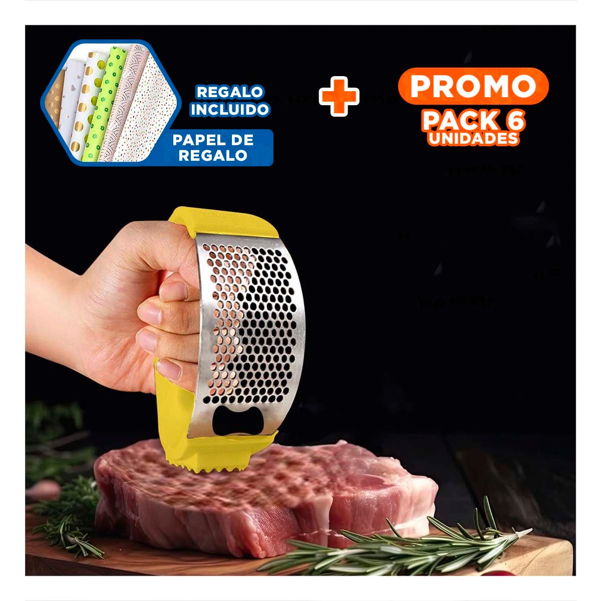 PACK6 PICADOR DE PLASTICO CON MANGO AMARILLO Y PLATEADO PARA COCINA MODERNA Y+PAPEL REGALO - 1