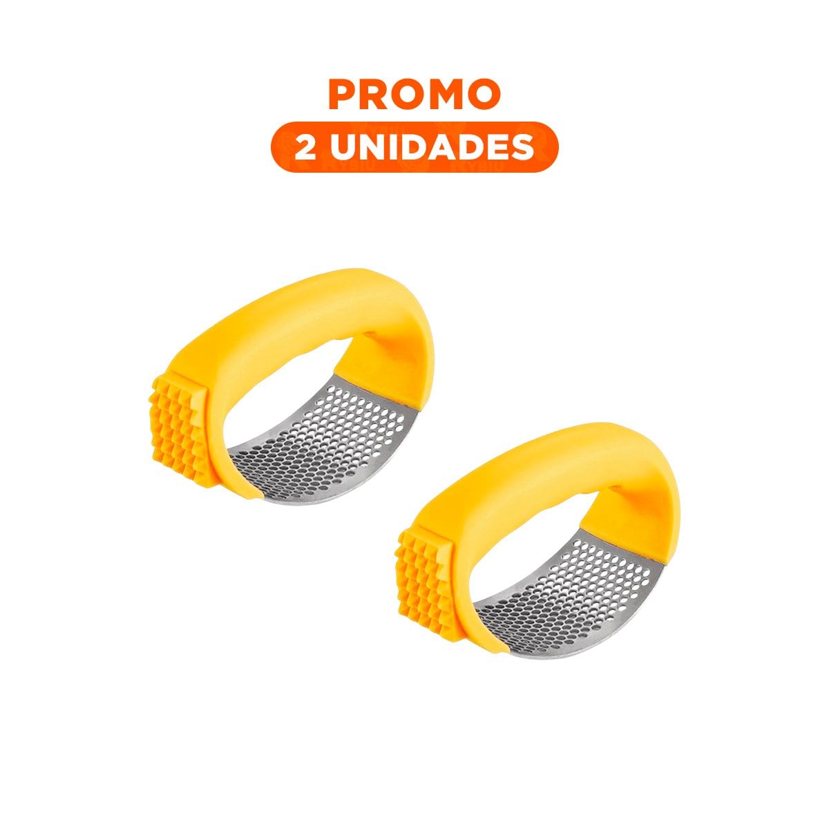 PACK2 TRITURADOR DE PLASTICO CON MANGO AMARILLO Y PLATEADO PARA AJO FRESCO Y SALUDABLE - 1