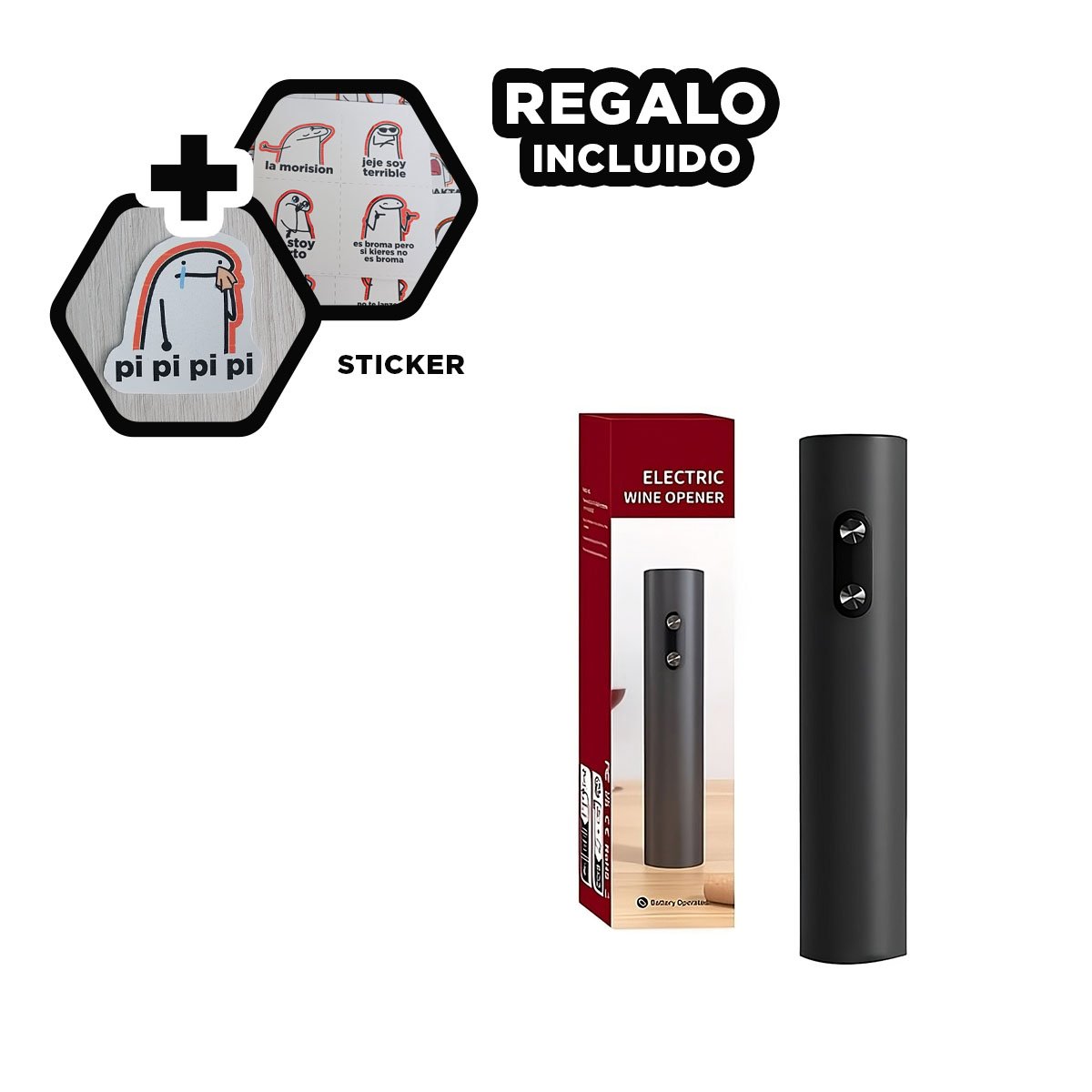 ABRIDOR ELECTRICO DE COLOR NEGRO CON CAJA GUINDA DE ESTILO FUNCIONAL Y+REGALO STICKER - 1