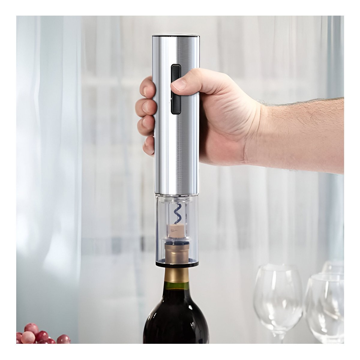 ABRIDOR ELECTRICO PLATEADO PARA BOTELLAS CON ACCESORIOS Y CAJA GUINDA Y+PAPEL REGALO - 3