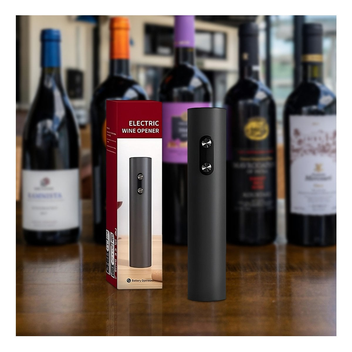 PACK6 SET ELECTRICO DE COLOR NEGRO Y CAJA GUINDA PARA BOTELLAS DE VINO - 5