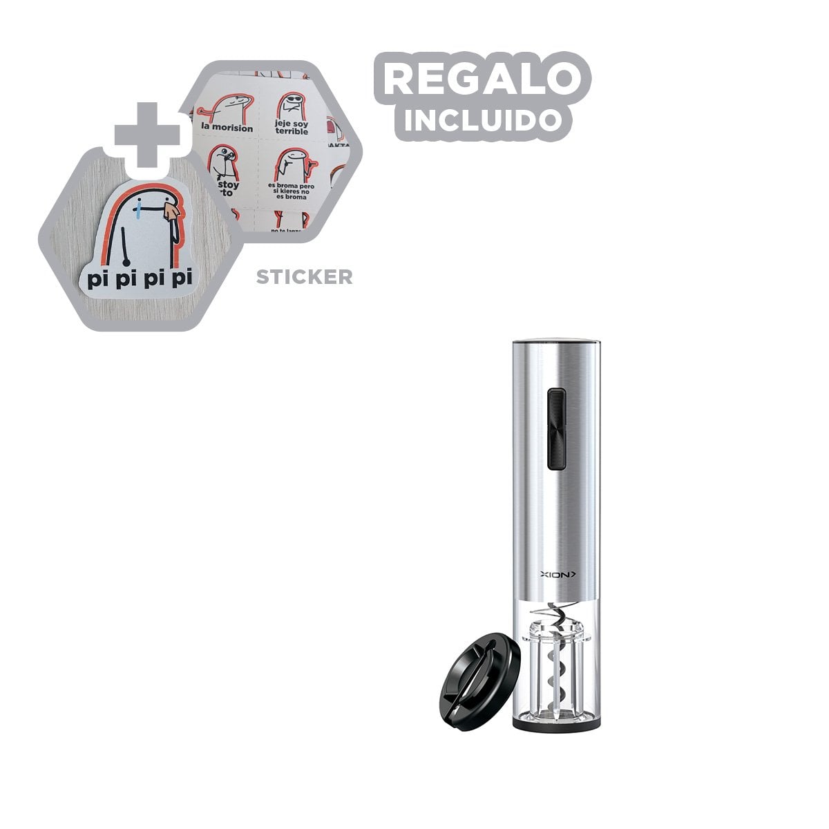 ABRIDOR ELECTRICO CON SISTEMA COMODO Y ACCESORIOS COLOR PLATEADO Y CAJA GUINDA Y+REGALO STICKER - 1