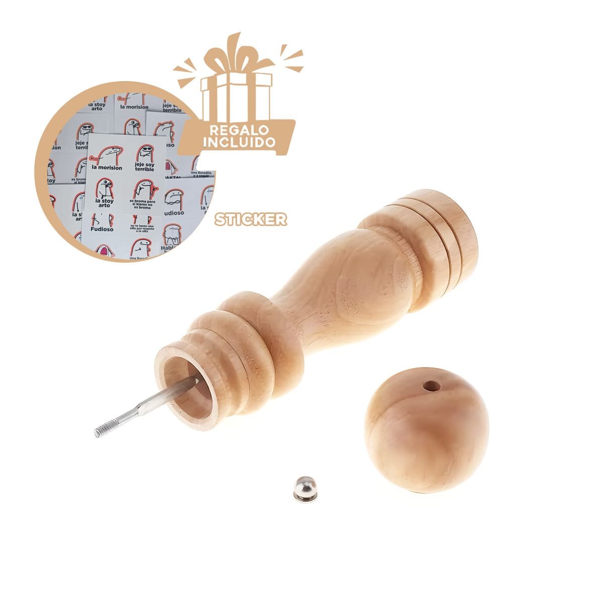 TRITURADOR MANUAL COCINA 5X20CM MADERA PRACTICO Y+REGALO STICKER - 1