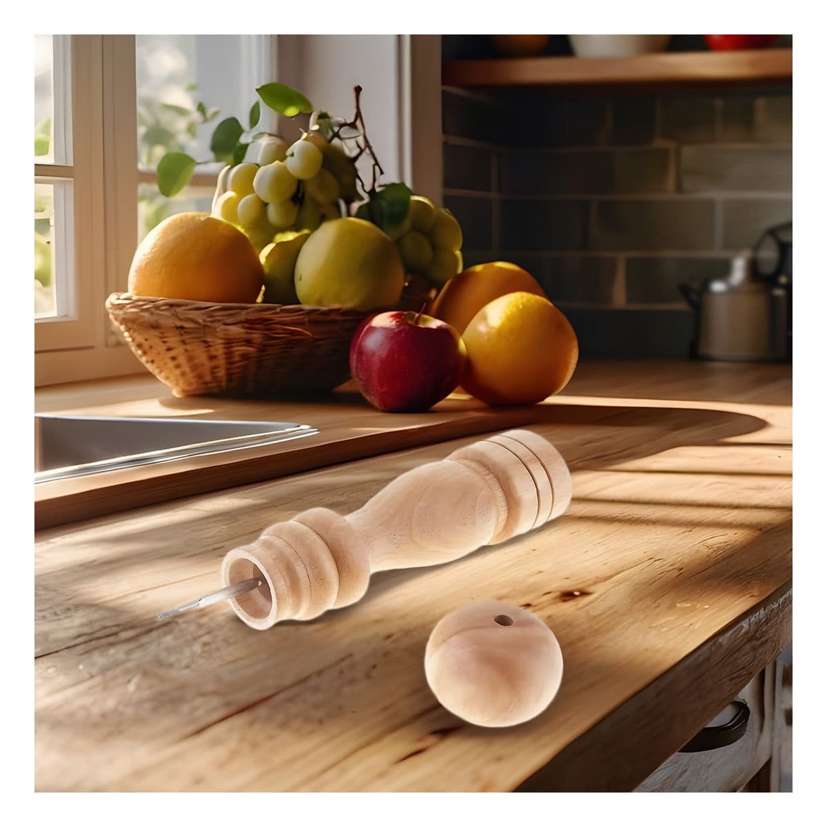 PACK2 MOLINILLO MANUAL COCINA 5X20CM MADERA FUNCIONAL Y+PAPEL REGALO - 2