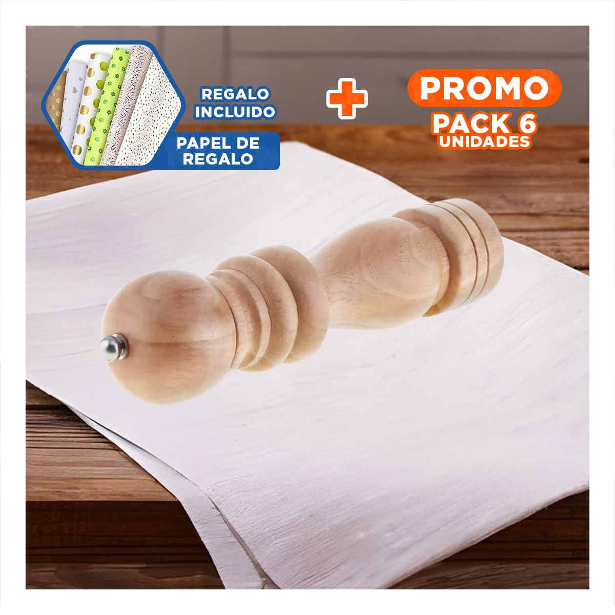 PACK6 PICADOR COCINA MANUAL 5X20CM MADERA COMPACTO Y+PAPEL REGALO - 1