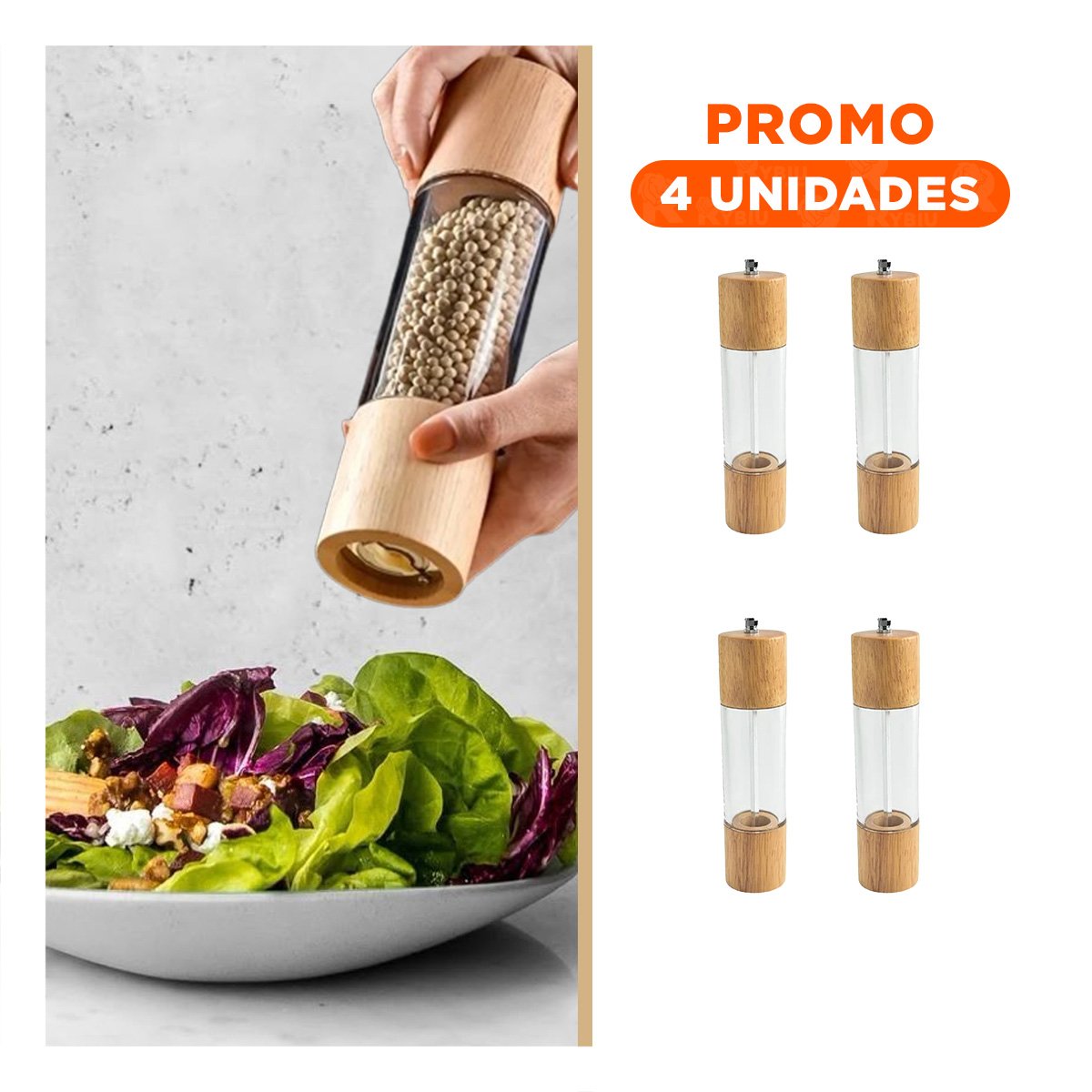 PACK4 PROCESADOR MANUAL DE MADERA Y TRANSPARENTE PARA COCINA MODERNA Y+REGALO STICKER - 1
