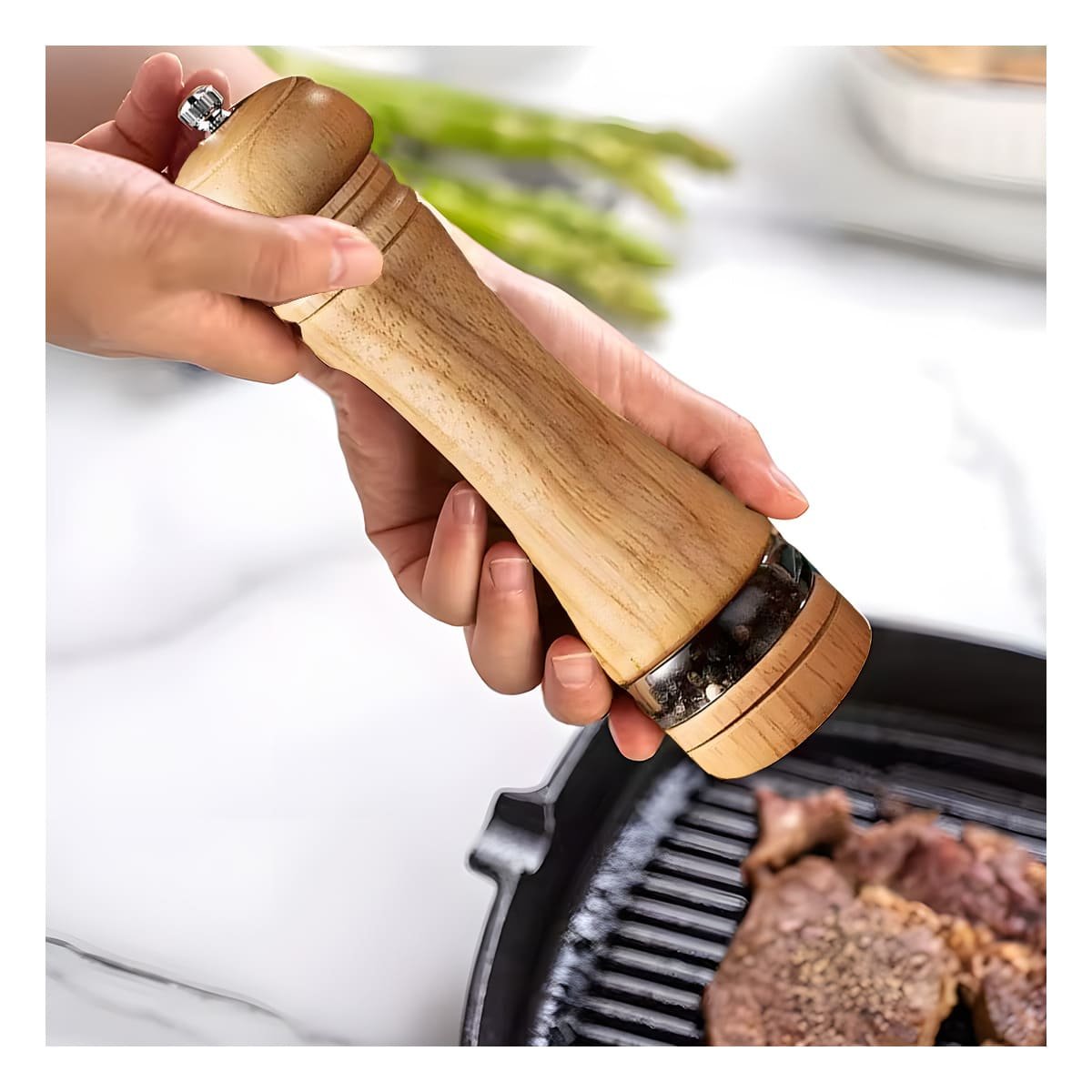 PACK6 MOLINILLO DE ESPECIAS 5X20 CM EN MADERA CON ESTILO DECORATIVO Y+PAPEL REGALO - 2