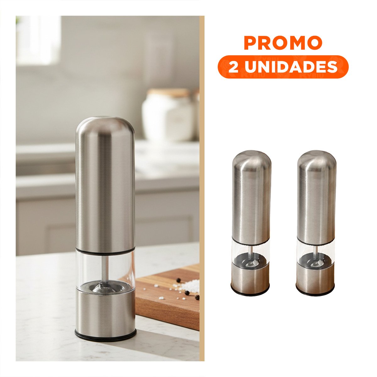 PACK2 MOLEDOR COMPACTO PARA ESPECIAS SECAS PLATEADO TRANSPARENTE - 1