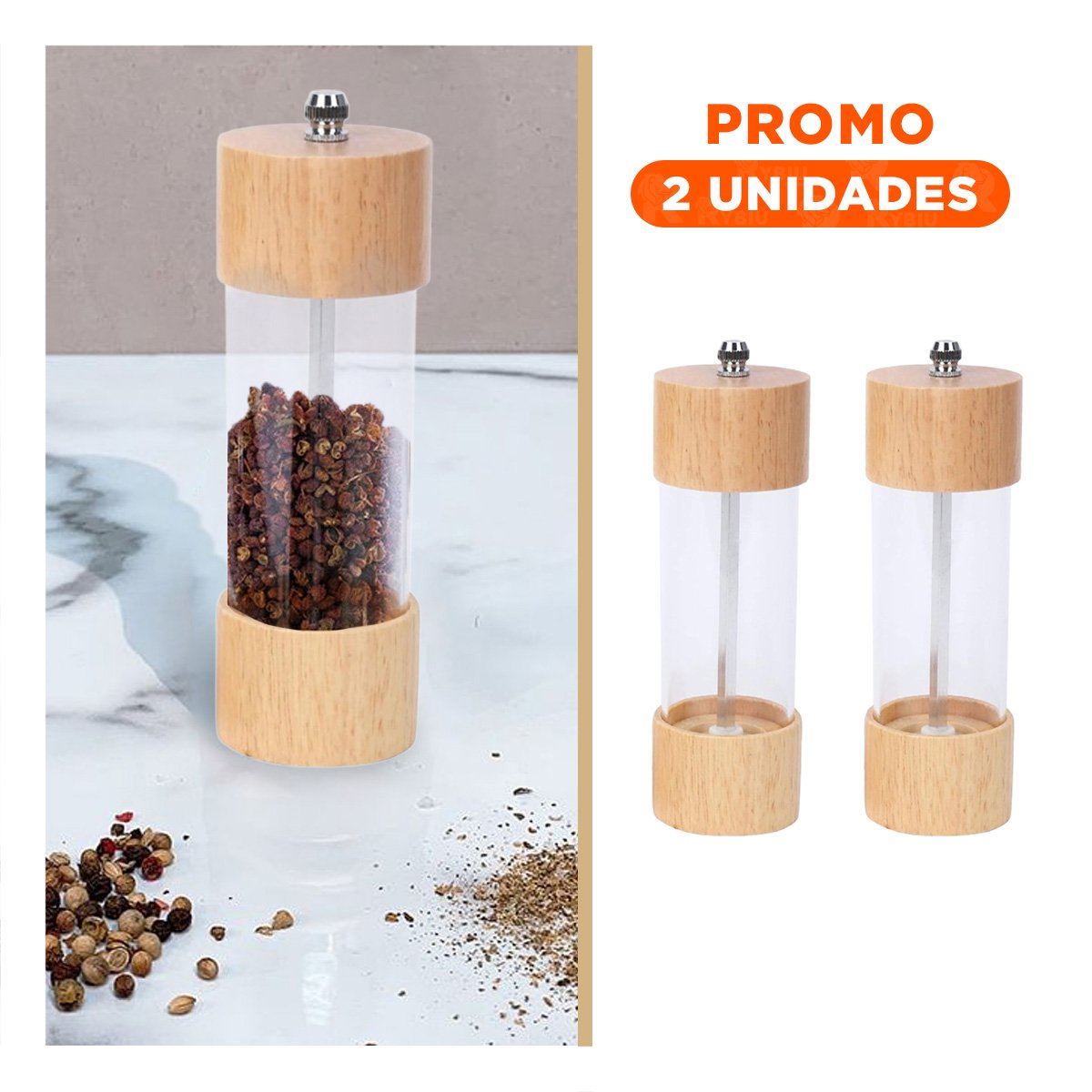 PACK2 TRITURADOR MANUAL DE MADERA TRANSPARENTE PARA COCINA ELEGANTE - 1