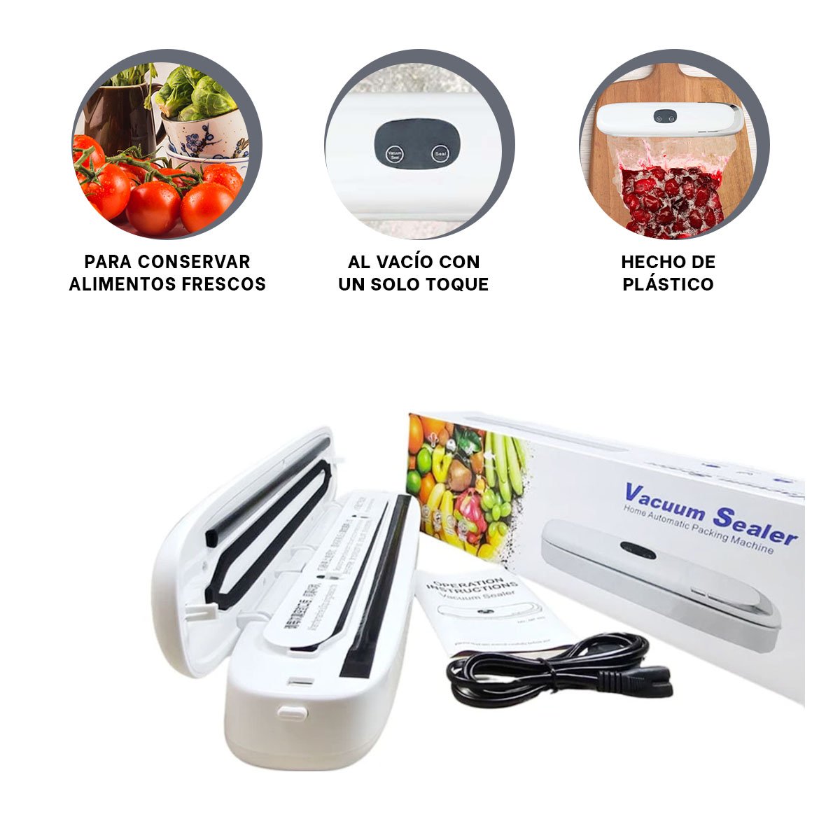 DISPOSITIVO ELECTRICO PARA SELLAR AL VACÍO BLANCO Y PLATEADO COMPACTO Y PRACTICO - 3