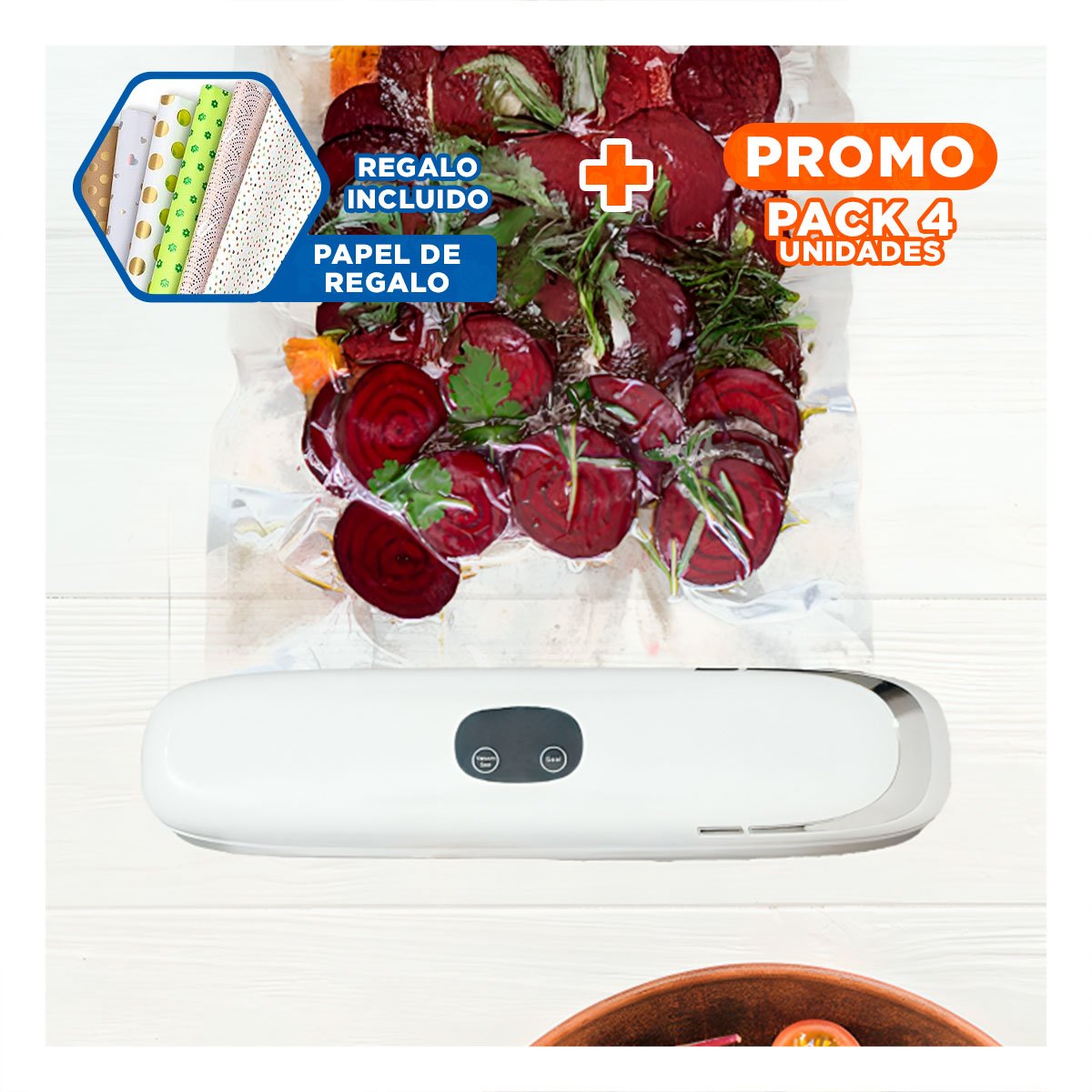 PACK4 SISTEMA ELECTRICO PARA SELLAR AL VACÍO BLANCO Y PLATEADO DURABLE Y RAPIDO Y+PAPEL REGALO - 1
