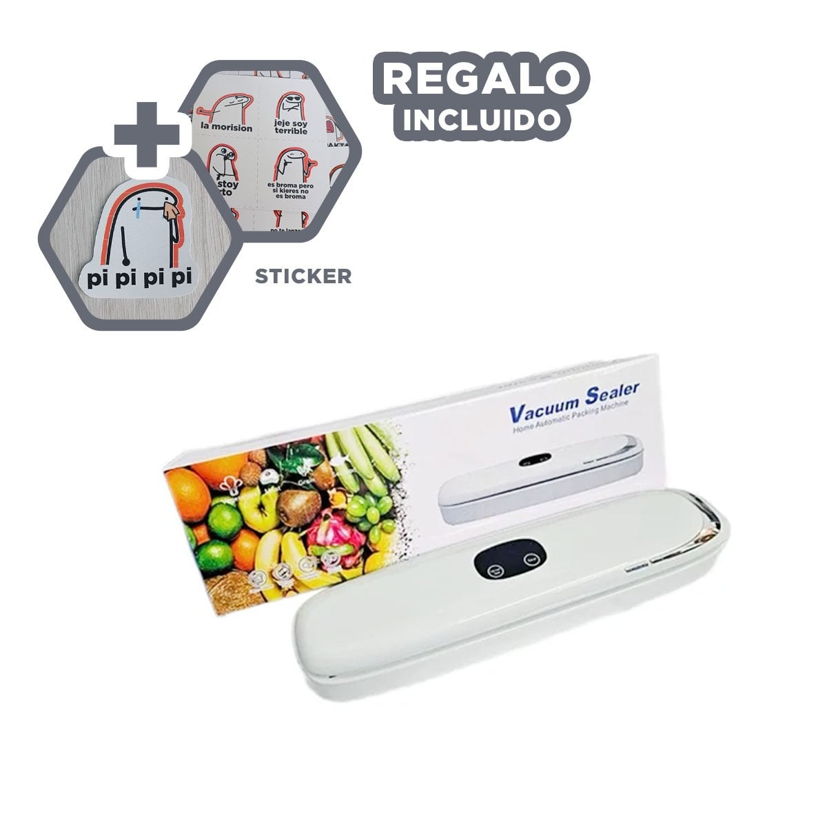 DISPOSITIVO ELECTRICO PARA SELLAR AL VACÍO BLANCO Y PLATEADO DURABLE Y+REGALO STICKER - 1