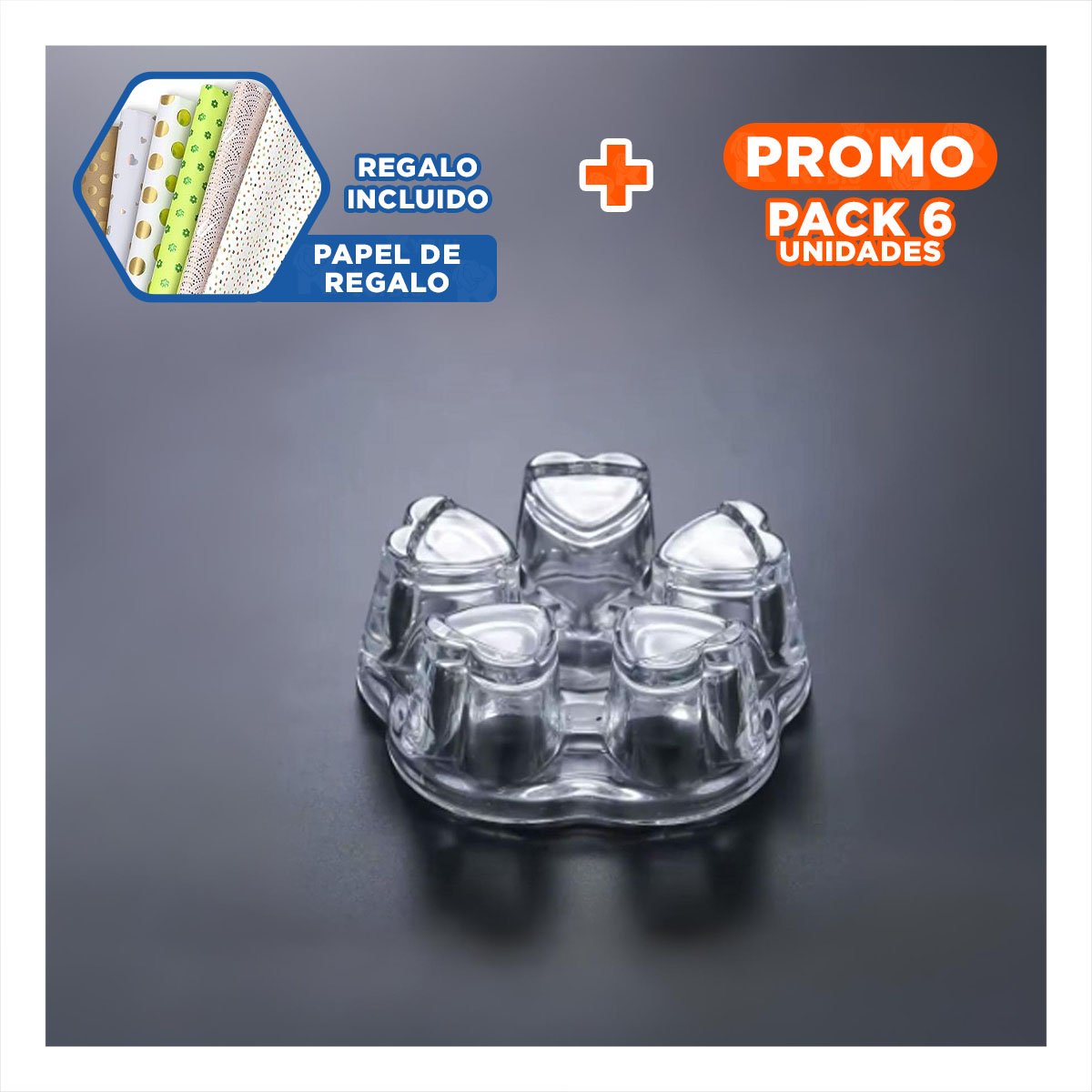 PACK6 PLATAFORMA PARA CALENTAR TETERA DE COLOR TRANSPARENTE CON FORMA DE CORAZON Y+PAPEL REGALO - 1