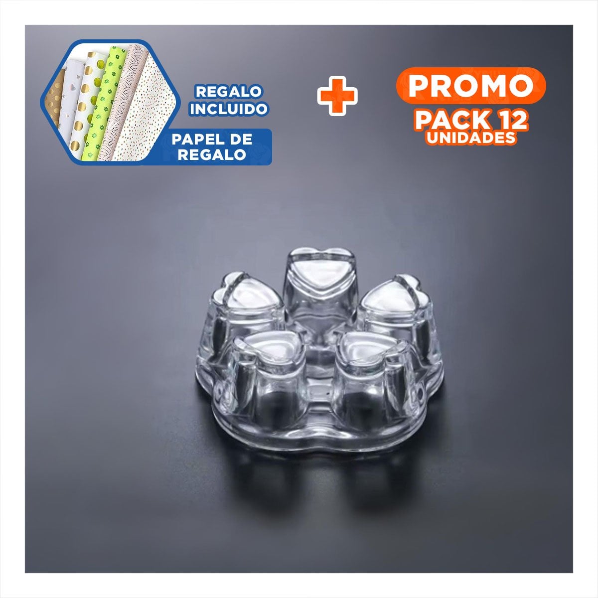 PACK12 PLATAFORMA DE COLOR TRANSPARENTE PARA TETERA INTEGRANDO FORMA DE CORAZON Y+PAPEL REGALO - 1