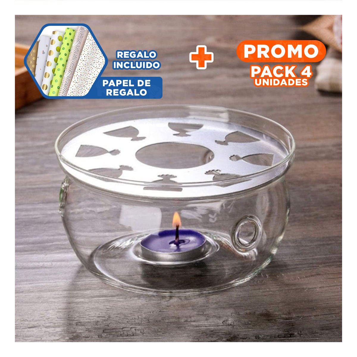 PACK4 BASE PARA TETERA DE COLOR TRANSPARENTE INTEGRANDO PLACA DE ACERO Y+PAPEL REGALO - 1