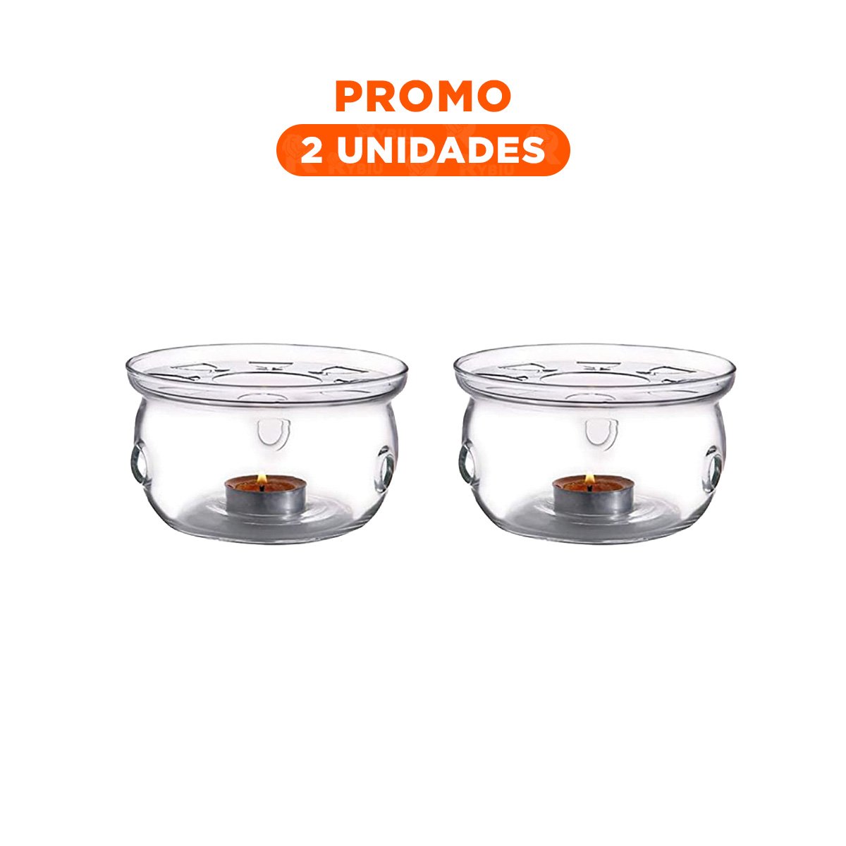 PACK2 BASE PARA CALENTAR TETERA EN ACABADO DE COLOR TRANSPARENTE CON PLACA DE ACERO - 1
