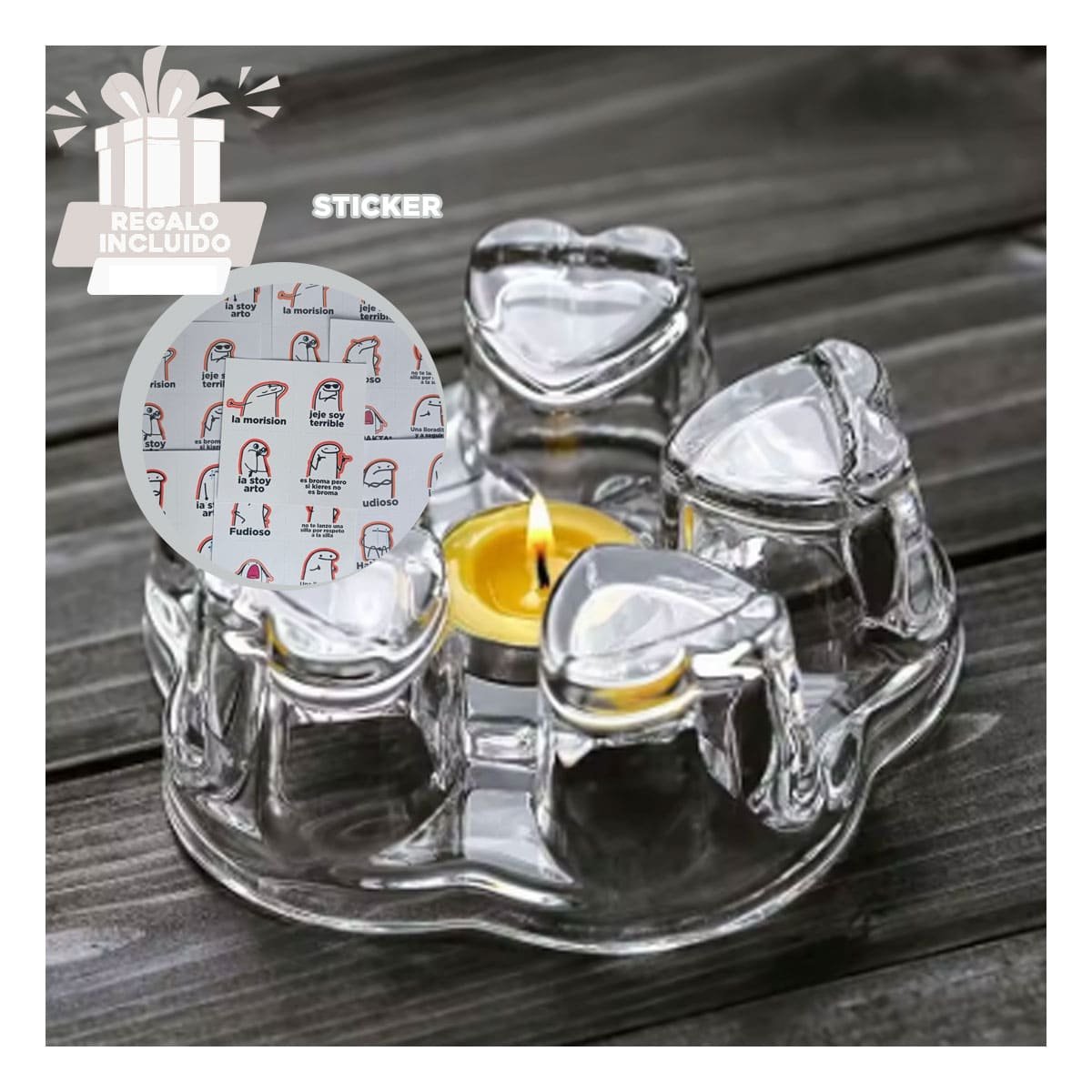 SOPORTE DE COLOR TRANSPARENTE CON SUPERFICIE Y FORMA DE CORAZON PARA TETERA Y+REGALO STICKER - 1