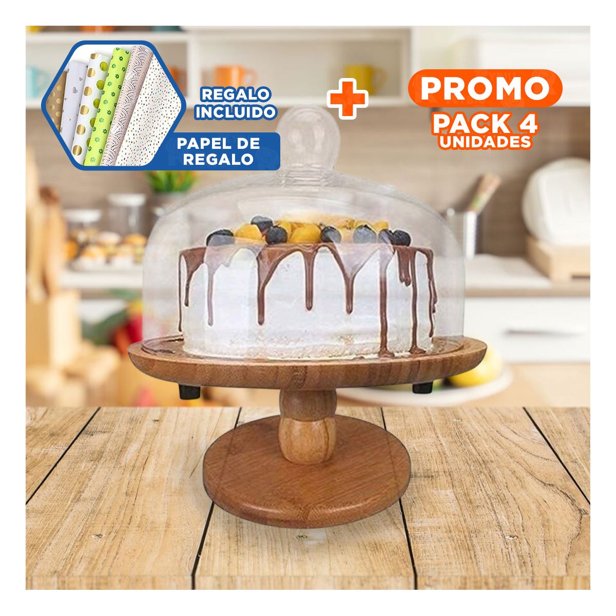 PACK4 BASE DE TORTA PARA FIESTAS 24CM Y+PAPEL DE REGALO - 1