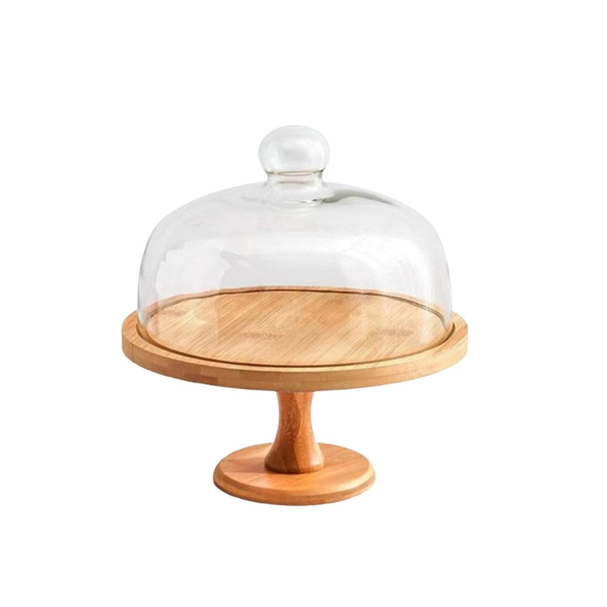 BASE DE MADERA CON CUPULA DE VIDRIO 24CM COMODA PARA PRESENTAR TARTAS Y+PAPEL REGALO - 1