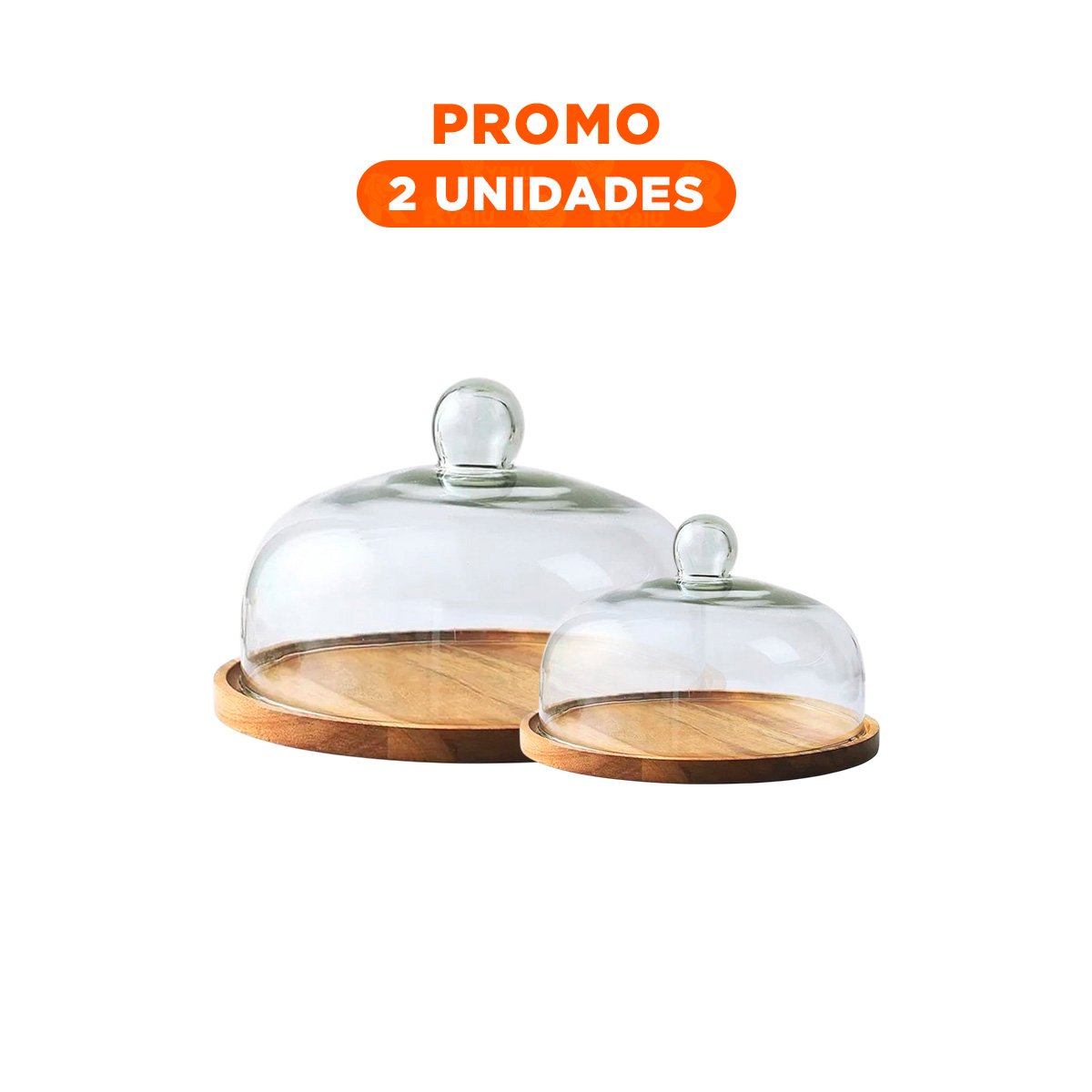 PACK2 STAND DE MADERA CON CUPULA DE VIDRIO 24CM IDEAL PARA REPOSTERIA EN CASA - 1