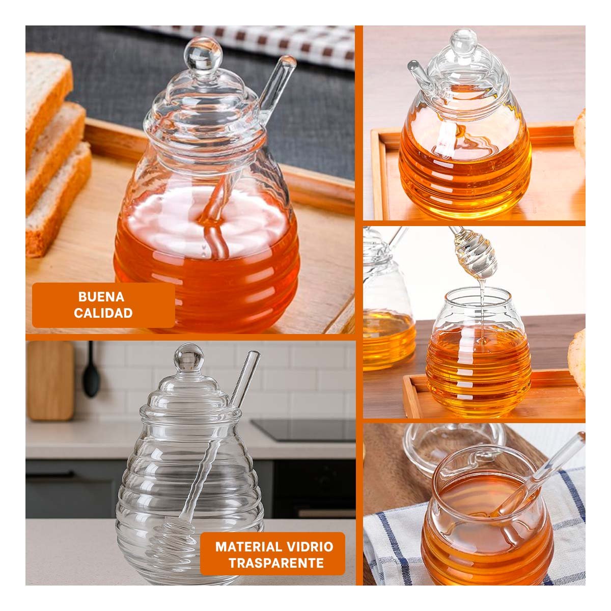 PACK12 CONTENEDOR EN VIDRIO TRANSPARENTE 450ML CON PALO DE MIEL Y+PAPEL REGALO - 2