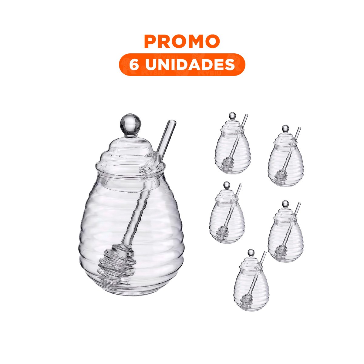 PACK6 RECIPIENTETRANSPARENTE PARA COCINA EN VIDRIO 450ML CON PALO DE MIEL - 1