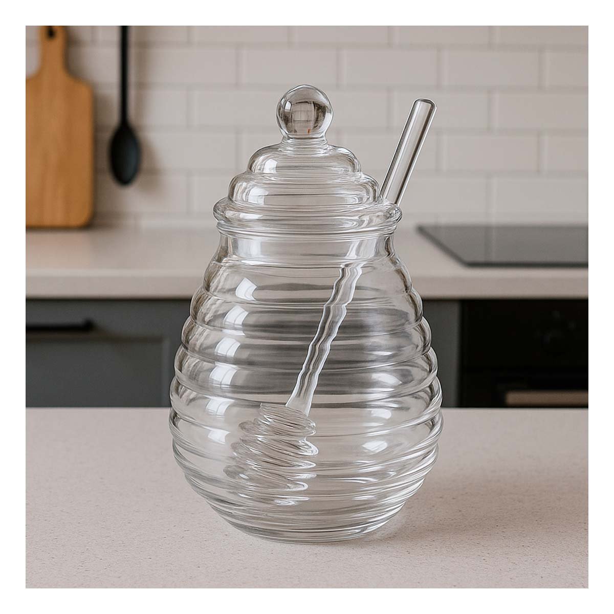 PACK6 RECIPIENTETRANSPARENTE PARA COCINA EN VIDRIO 450ML CON PALO DE MIEL - 2
