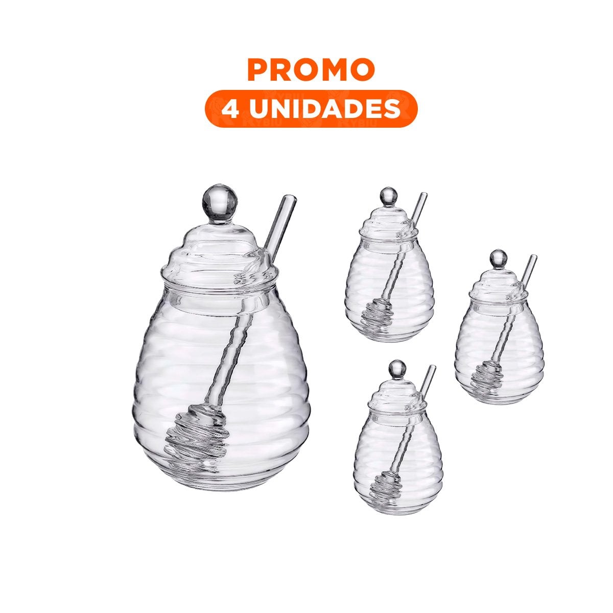 PACK4 RECIPIENTE 450ML EN VIDRIO CON PALO DE MIEL PARA MIEL Y+REGALO STICKER - 1