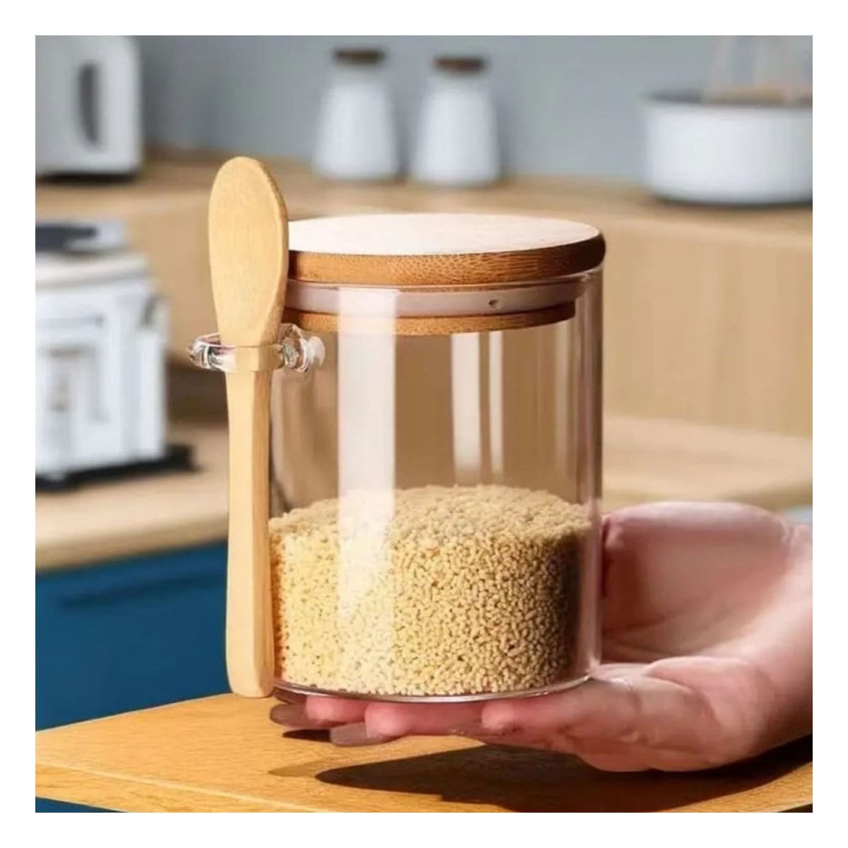 PACK2 FRASCO DE COCINA EN VIDRIO TRANSPARENTE CON MEDIDA DE MEDIDAS 10X11CM Y CUCHARA - 2