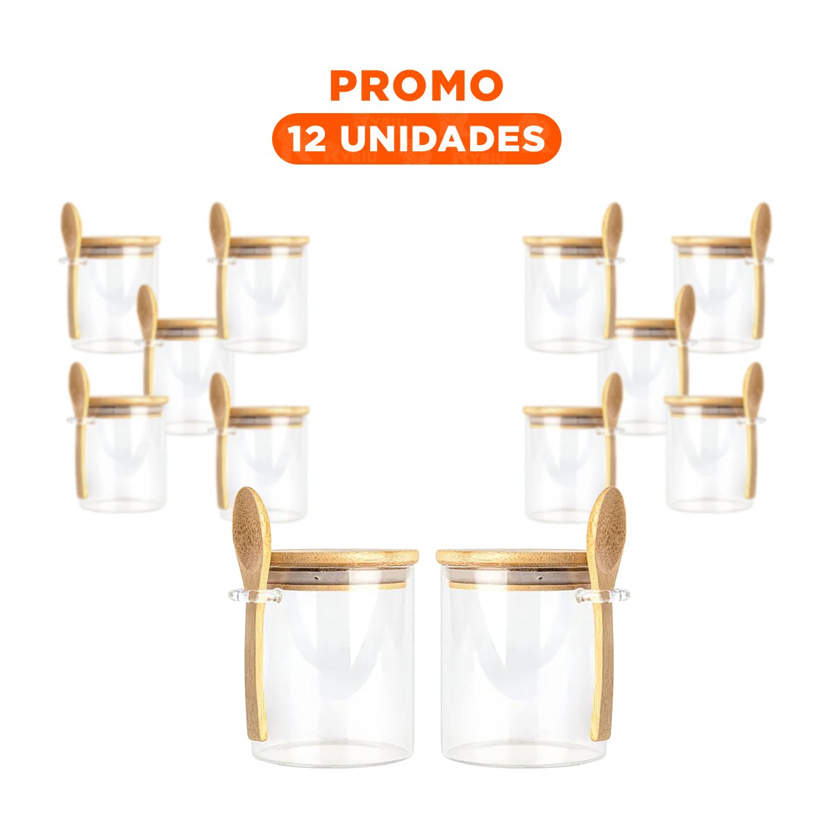 PACK12 TARRO DE MEDIDAS 10X11CM EN VIDRIO TRANSPARENTE CON CUCHARA DE SERVICIO Y+REGALO STICKER - 1