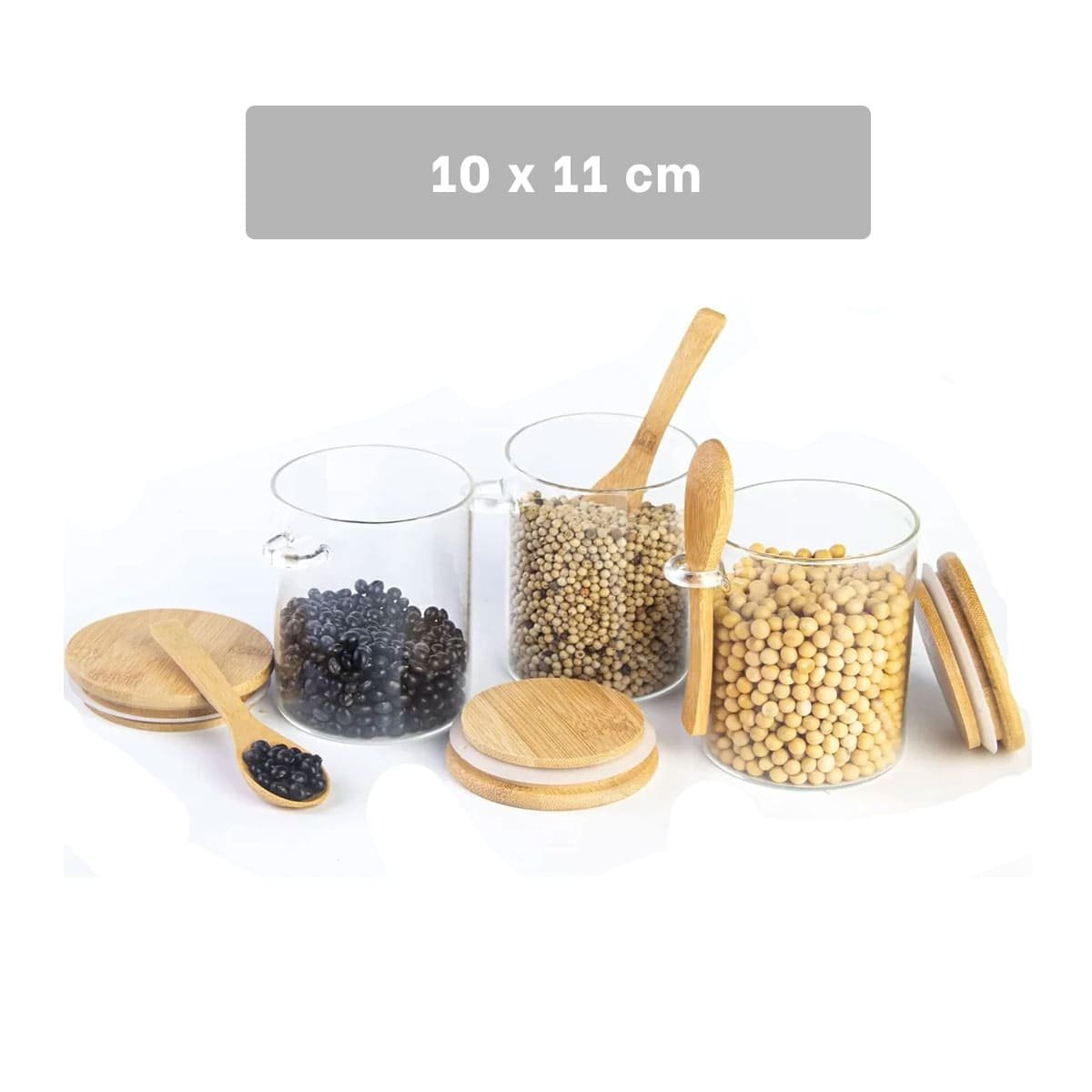 PACK4 FRASCO TRANSPARENTE CON TAPA Y CUCHARA INTEGRADA EN MEDIDA DE MEDIDAS 10X11CM - 4