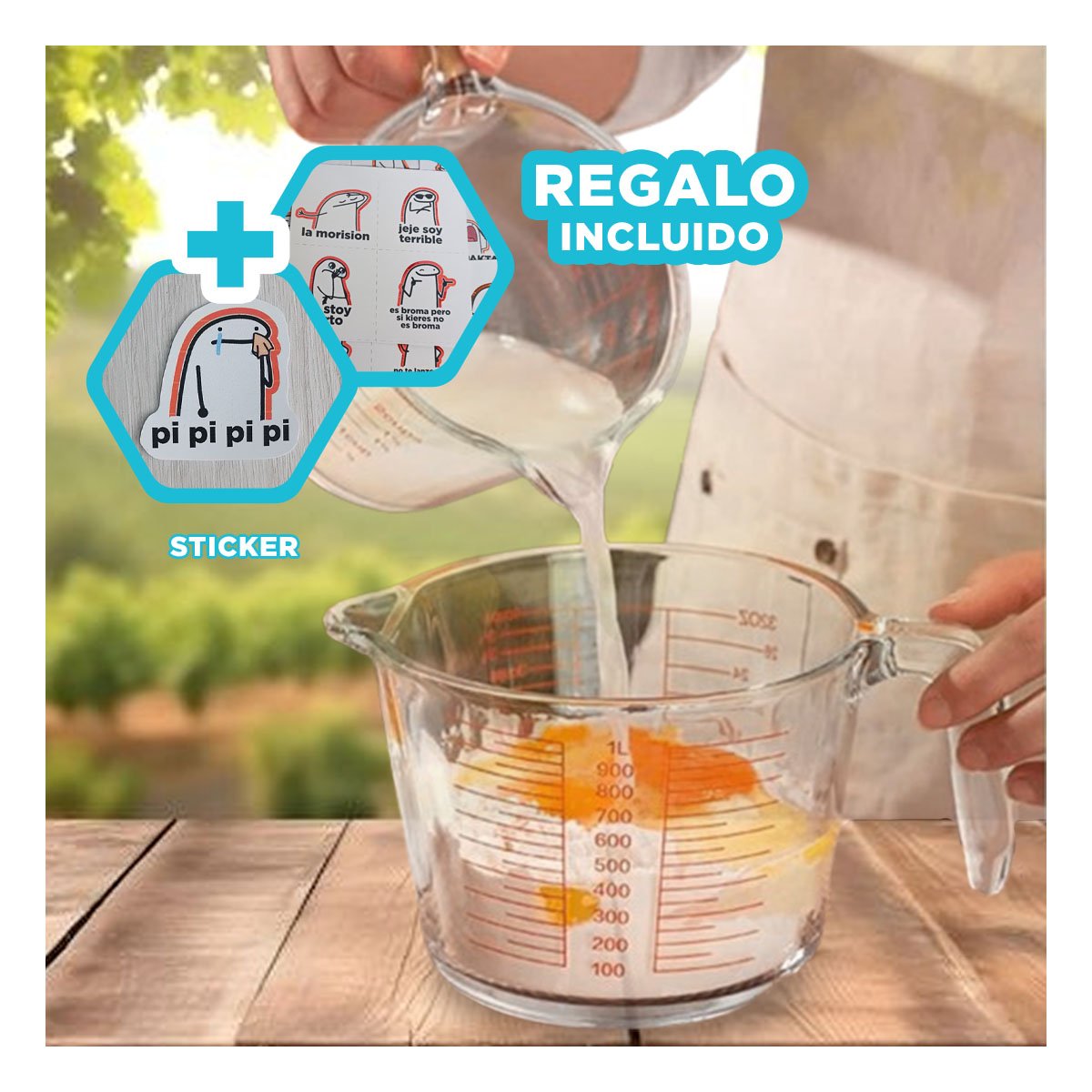 VASO MEDIDOR DE VIDRIO 1L TRANSPARENTE PERFECTO PARA MEDIR INGREDIENTES Y+REGALO STICKER - 1