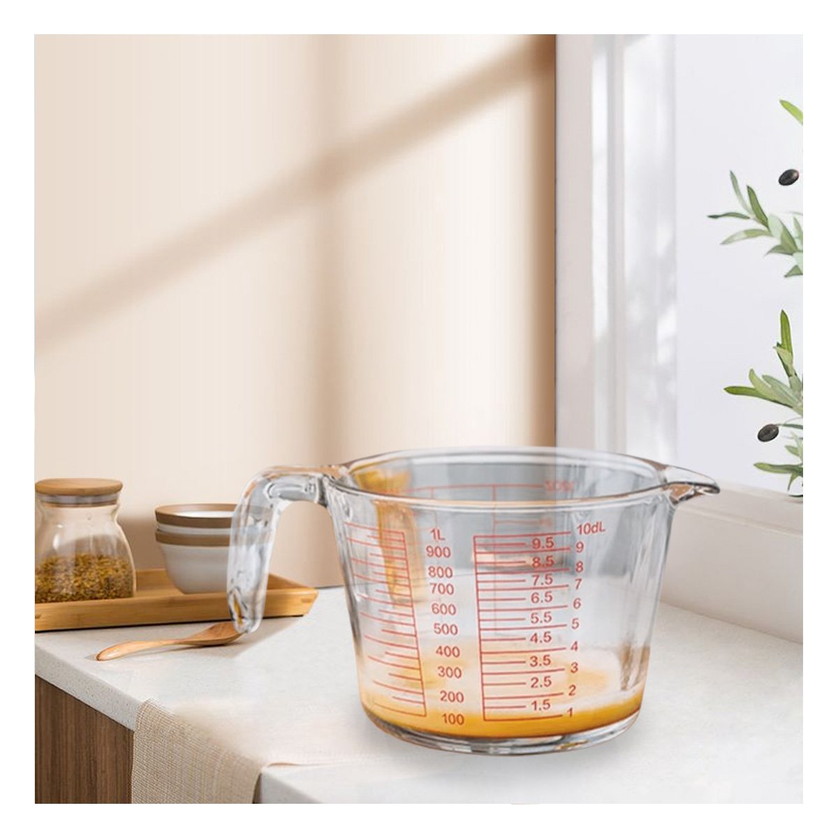 VASO MEDIDOR DE VIDRIO 1L TRANSPARENTE PERFECTO PARA MEDIR INGREDIENTES Y+REGALO STICKER - 5