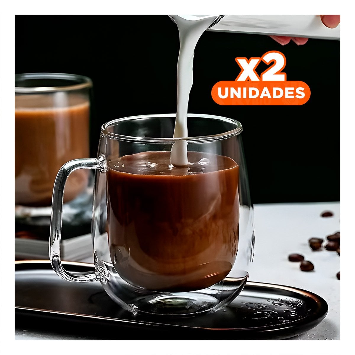 PACK2 VASO TAZA DOBLE CAPA 443ML TRANSPARENTE CON DISENO PRACTICO Y FUNCIONAL Y+REGALO STICKER - 1