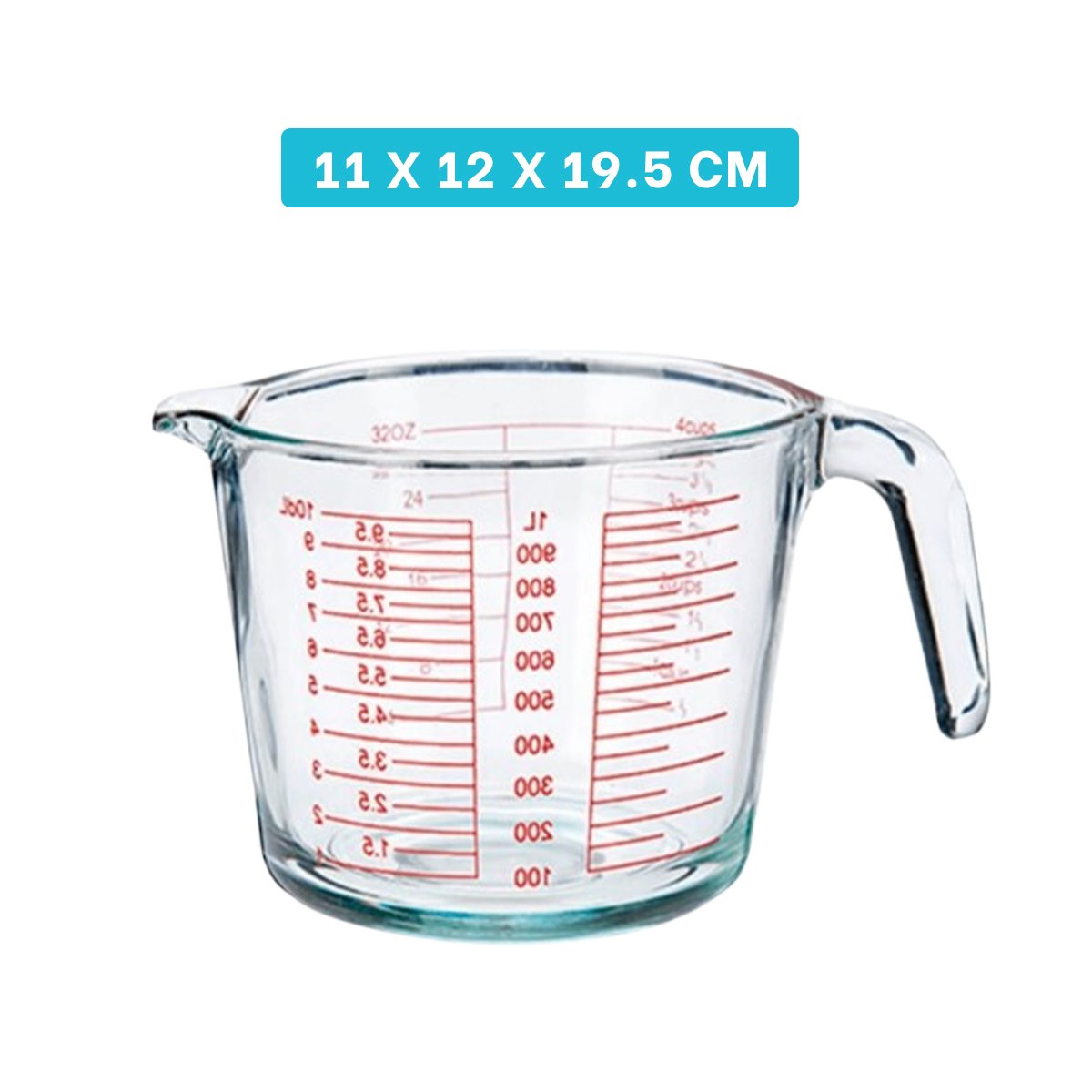 PACK2 JARRA MEDIDORA DE VIDRIO 1L COMODA PARA MEDIR AGUA, LECHE Y MEZCLAS Y+PAPEL REGALO - 4