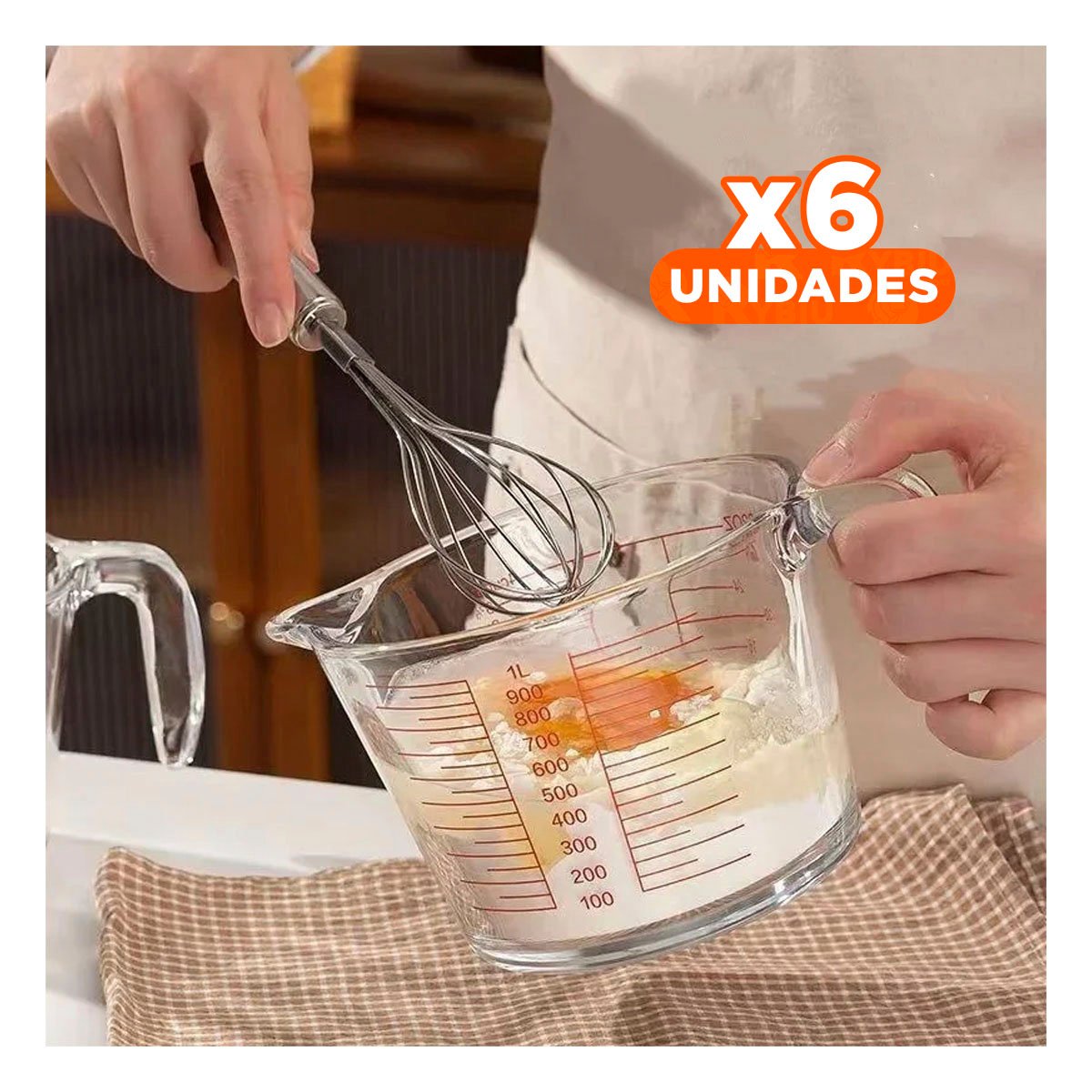 PACK6 PITCHER MEDIDOR DE VIDRIO 1L VERSATIL PARA COCINA Y PREPARACION Y+REGALO STICKER - 1