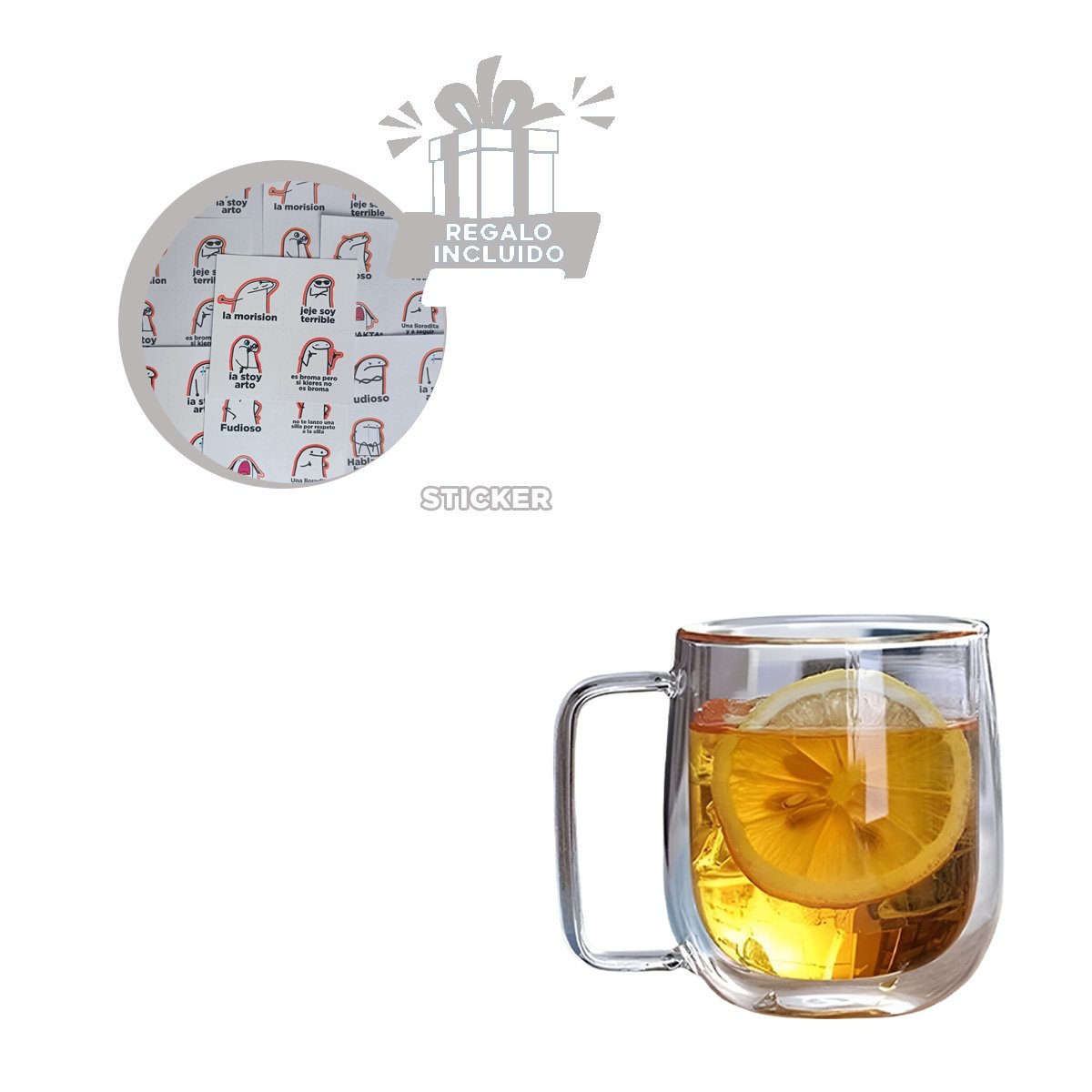 VASO DOBLE CAPA 443ML TRANSPARENTE CON DISENO PRACTICO Y FUNCIONAL Y+REGALO STICKER - 1