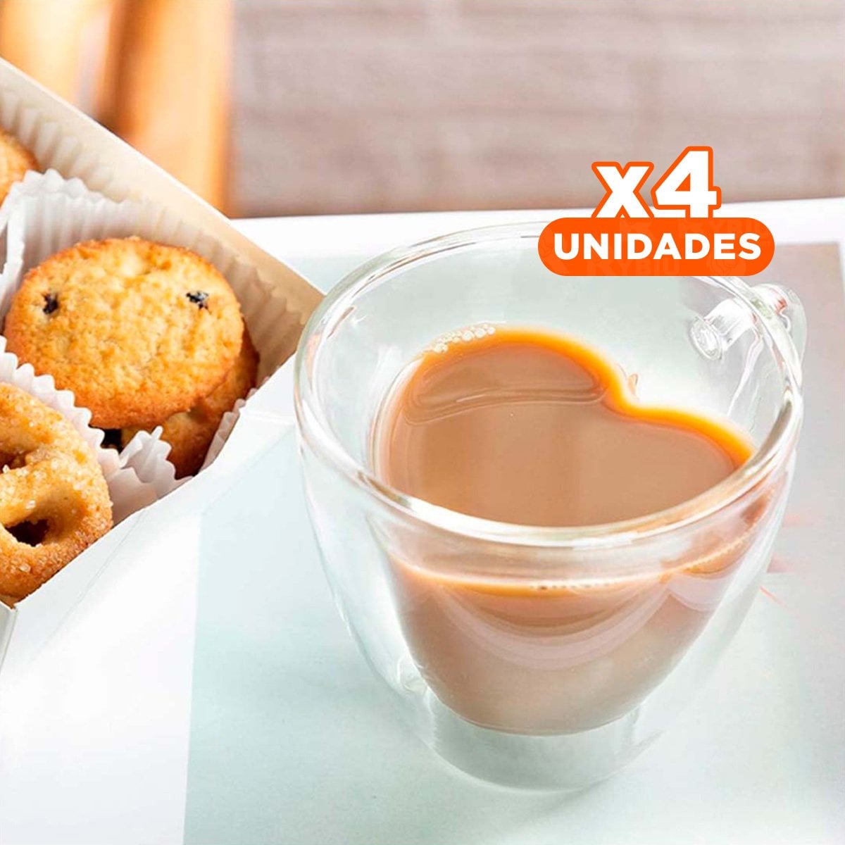 PACK4 TAZA PRESENTACION TRANSPARENTE DE 250ML VIDRIO CON FORMA DE CORAZON - 1