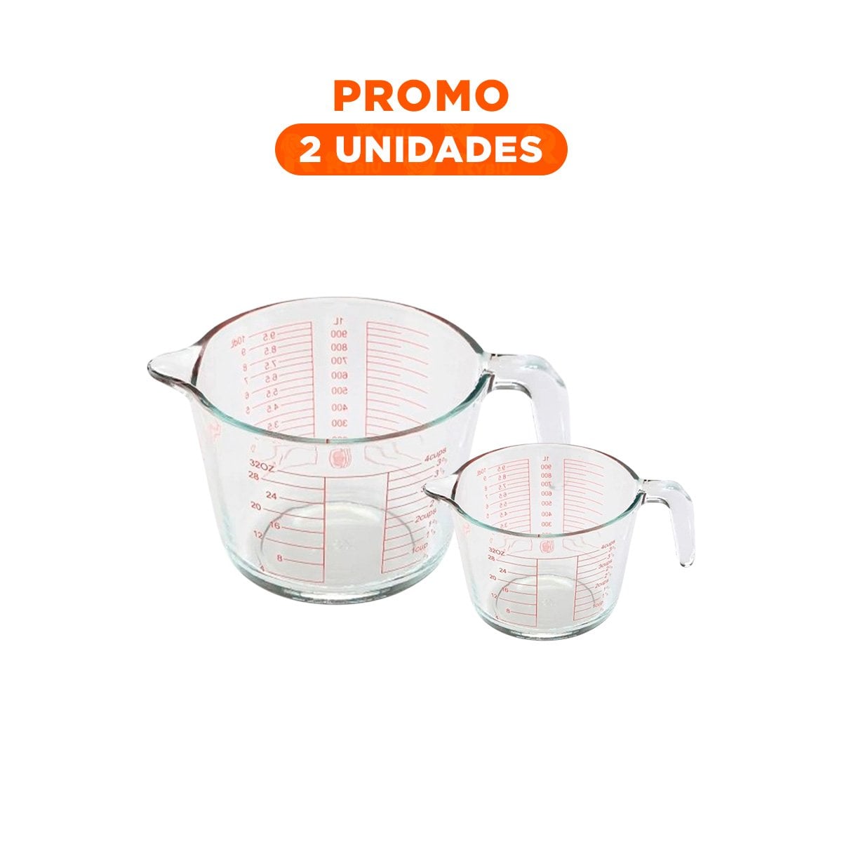 PACK2 JARRA MEDIDORA DE VIDRIO 1L IDEAL PARA MEDIR LIQUIDOS Y PREPARACION DE RECETAS - 1