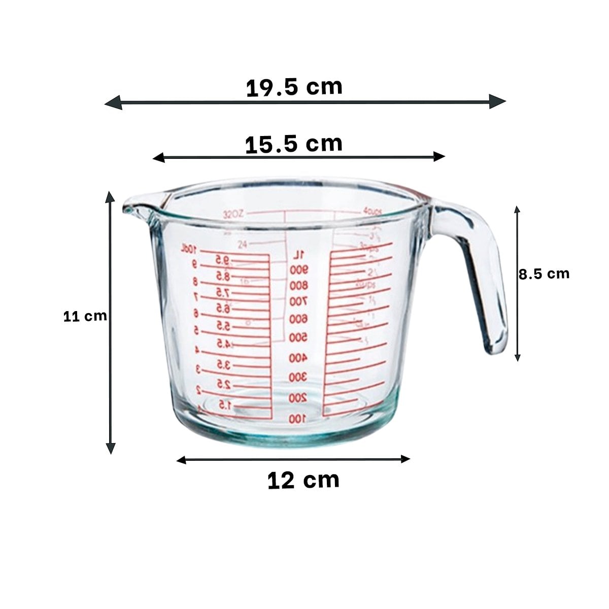 PACK2 JARRA MEDIDORA DE VIDRIO 1L IDEAL PARA MEDIR LIQUIDOS Y PREPARACION DE RECETAS - 4