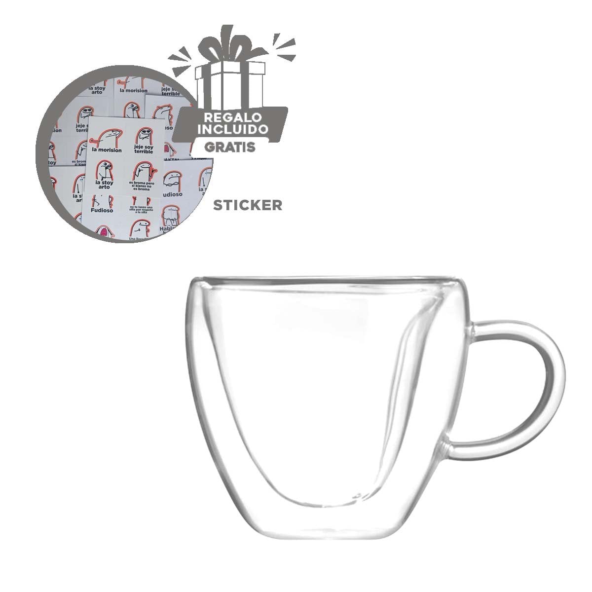 VASO CUERPO TRANSPARENTE DE 250ML BASE CON FORMA DE CORAZON VIDRIO Y+REGALO STICKER - 1